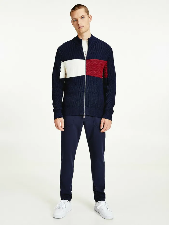 Tommy Hilfiger ColourBlocked ZipThru Stripe Cardigan Desert Sky Mens Knitwear Cheap On Sale Tommy Hilfiger ColourBlocked ZipThru Stripe Cardigan Desert Sky Mens Knitwear Cheap On Sale