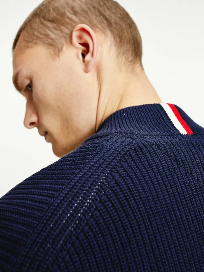 Tommy Hilfiger ColourBlocked ZipThru Stripe Cardigan Desert Sky Mens Knitwear Cheap On Sale