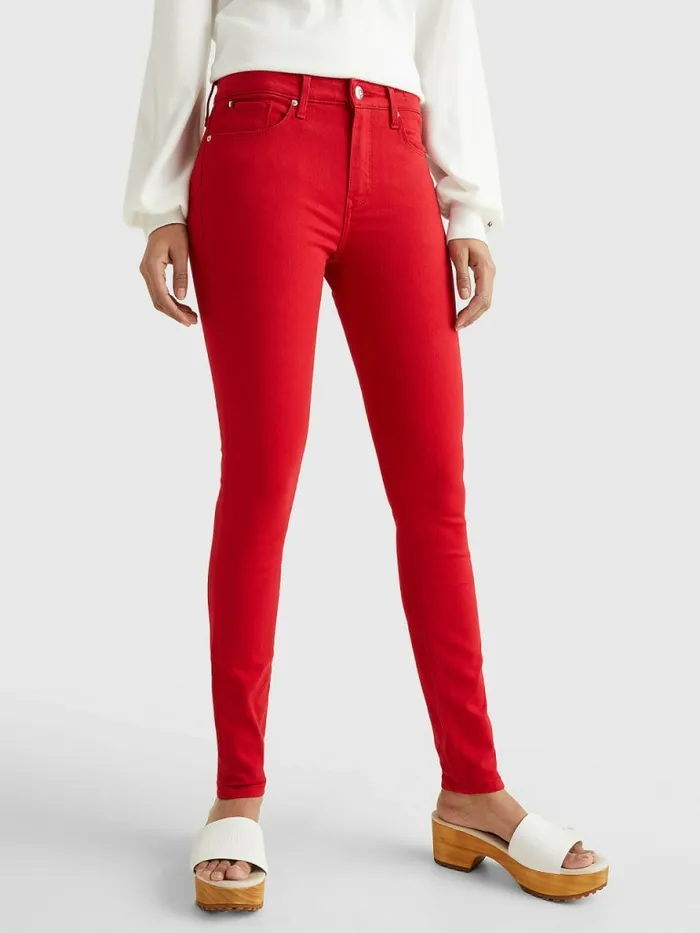 Tommy Hilfiger Como Mid Rise Skinny Th Flex Jeans Primary Red Womens Jeans Online