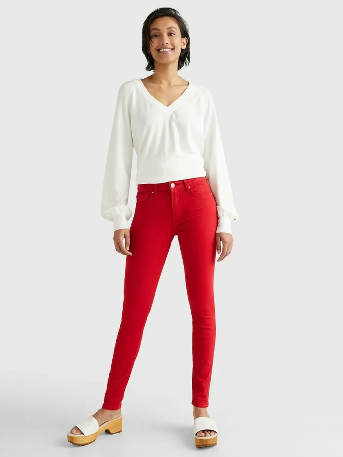Tommy Hilfiger Como Mid Rise Skinny Th Flex Jeans Primary Red Womens Jeans Online