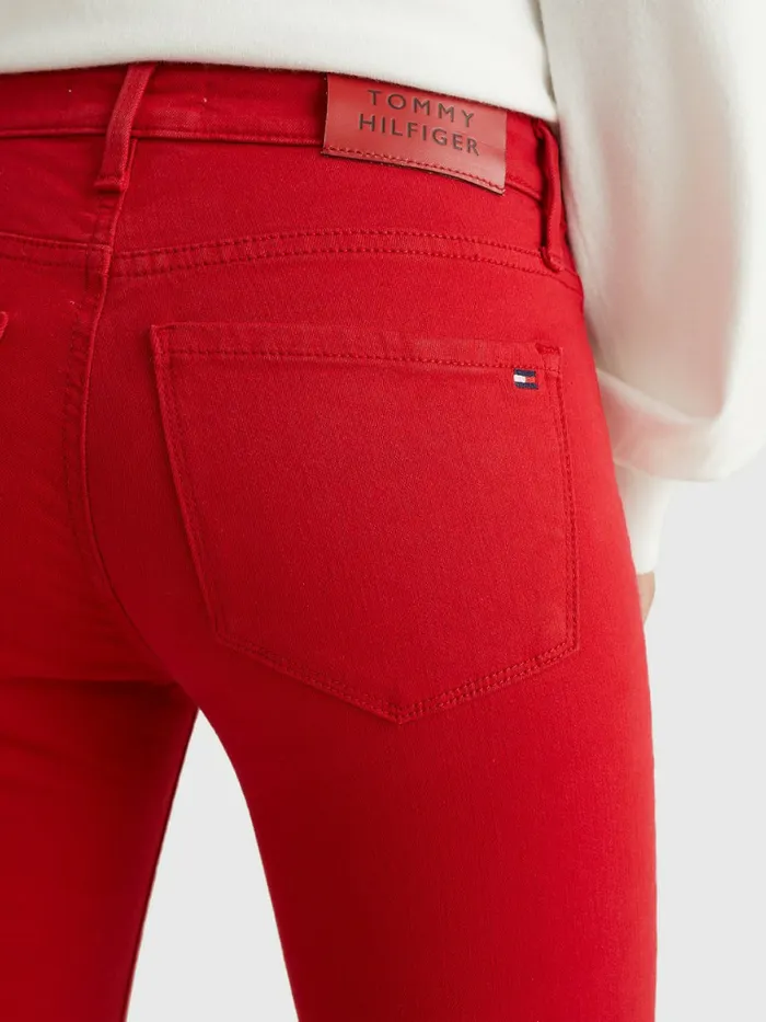 Tommy Hilfiger Como Mid Rise Skinny Th Flex Jeans Primary Red Womens Jeans Online