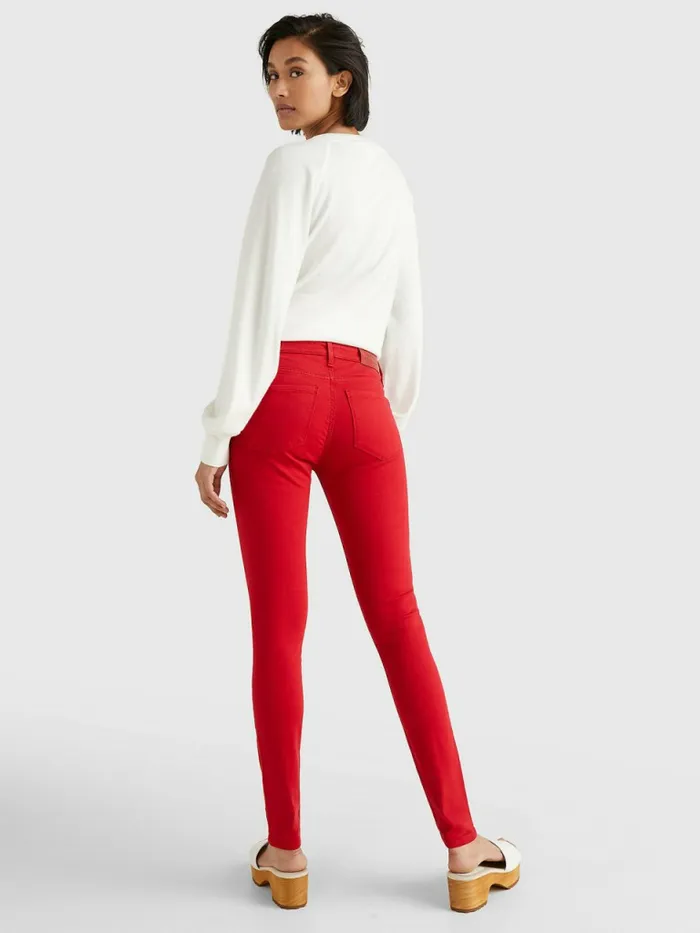 Tommy Hilfiger Como Mid Rise Skinny Th Flex Jeans Primary Red Womens Jeans Online