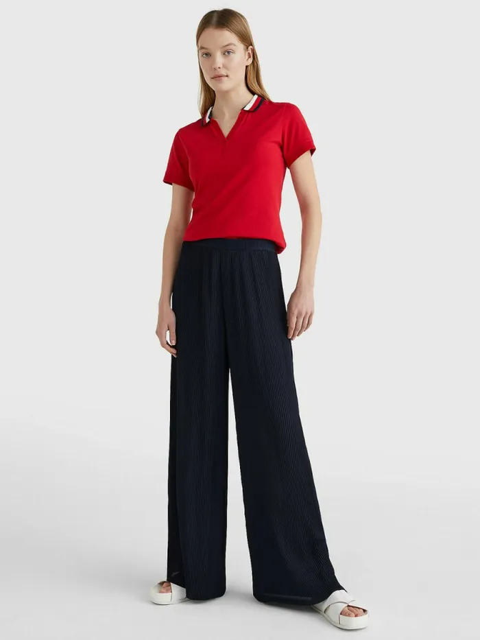Tommy Hilfiger Contrast Collar Slim Fit Polo Top Primary Red Womens Polo Shirts Near Me