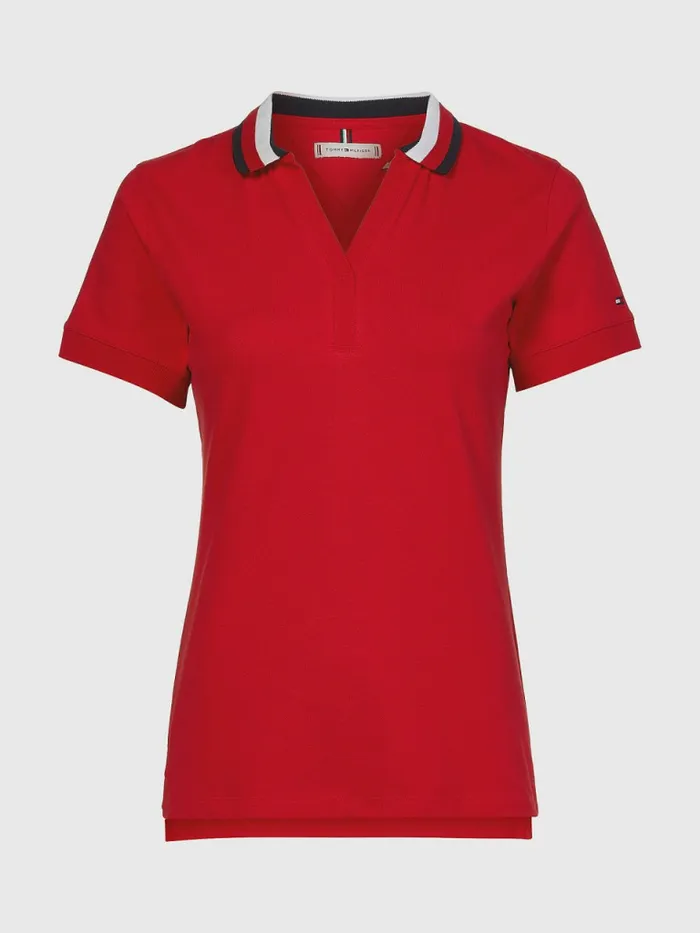 Tommy Hilfiger Contrast Collar Slim Fit Polo Top Primary Red Womens Polo Shirts Near Me