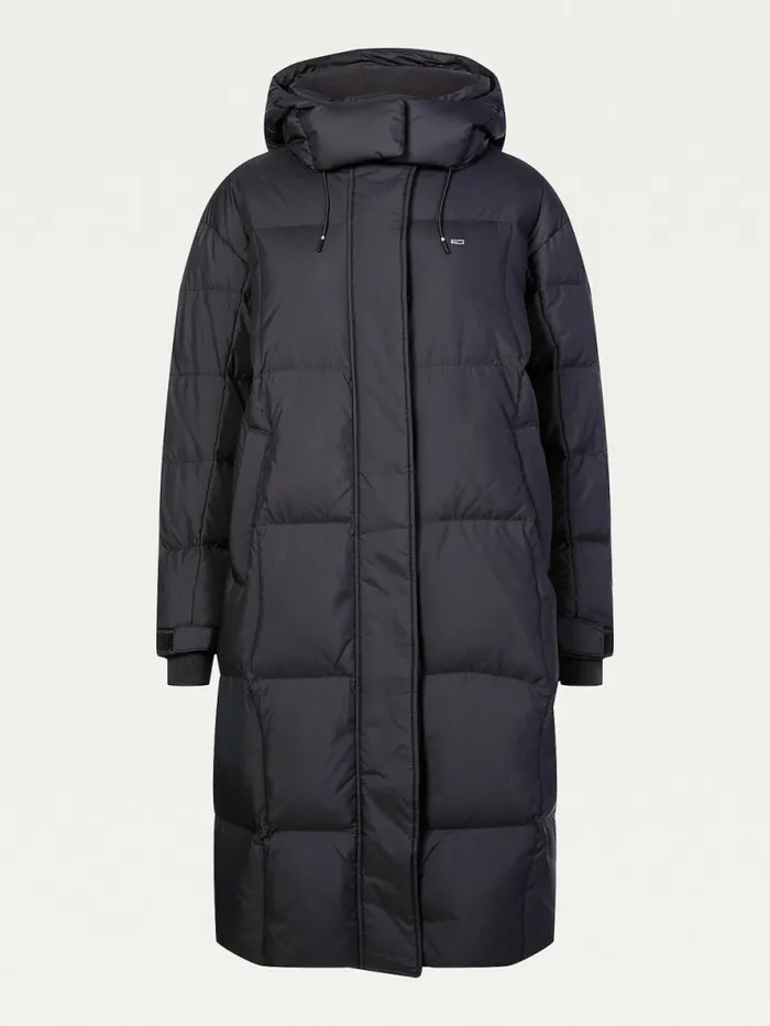 Tommy Hilfiger Contrast Panel Long Down Coat Black Womens Coats and Jackets On Sale