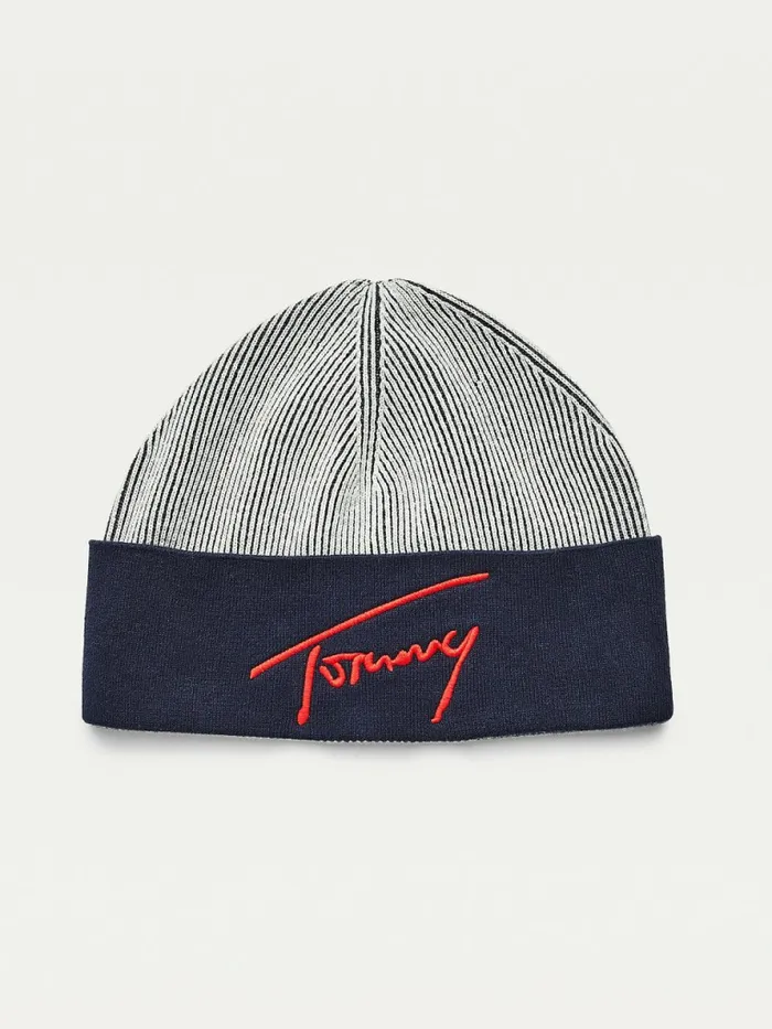 Tommy Hilfiger Contrast Rim Signature Beanie Corporate Womens Hats and Scarves Fashion Tommy Hilfiger Contrast Rim Signature Beanie Corporate Womens Hats and Scarves Fashion