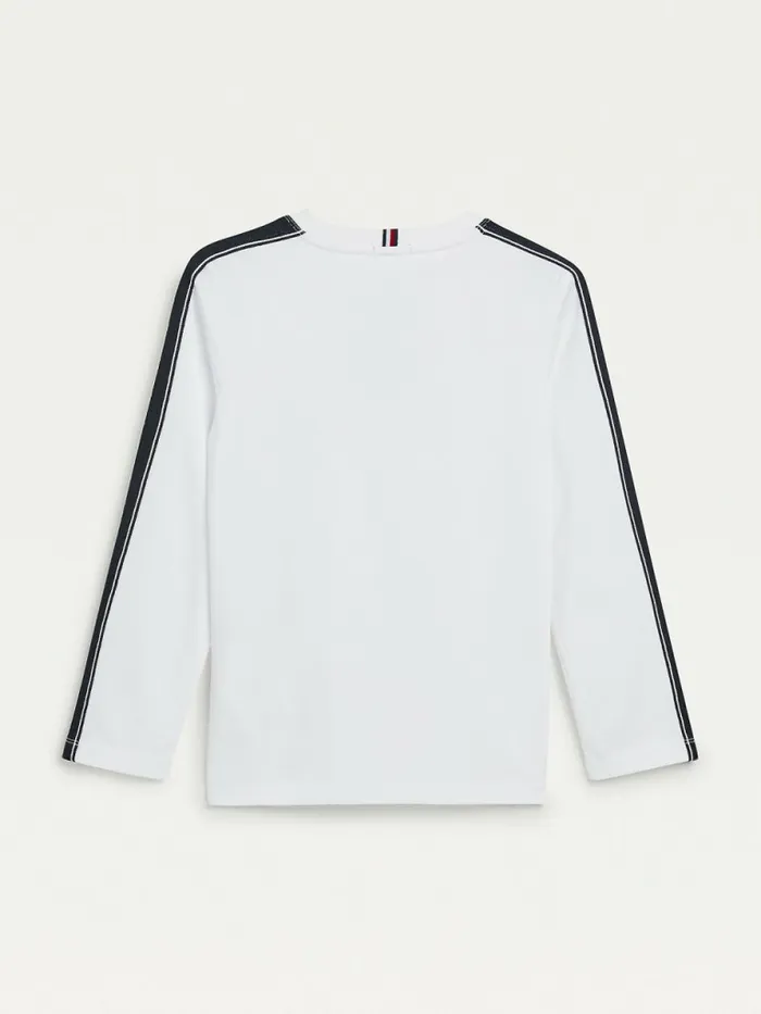 Tommy Hilfiger Contrast Tape Long Sleeve TShirt White Boys TShirts and Polos On Sale