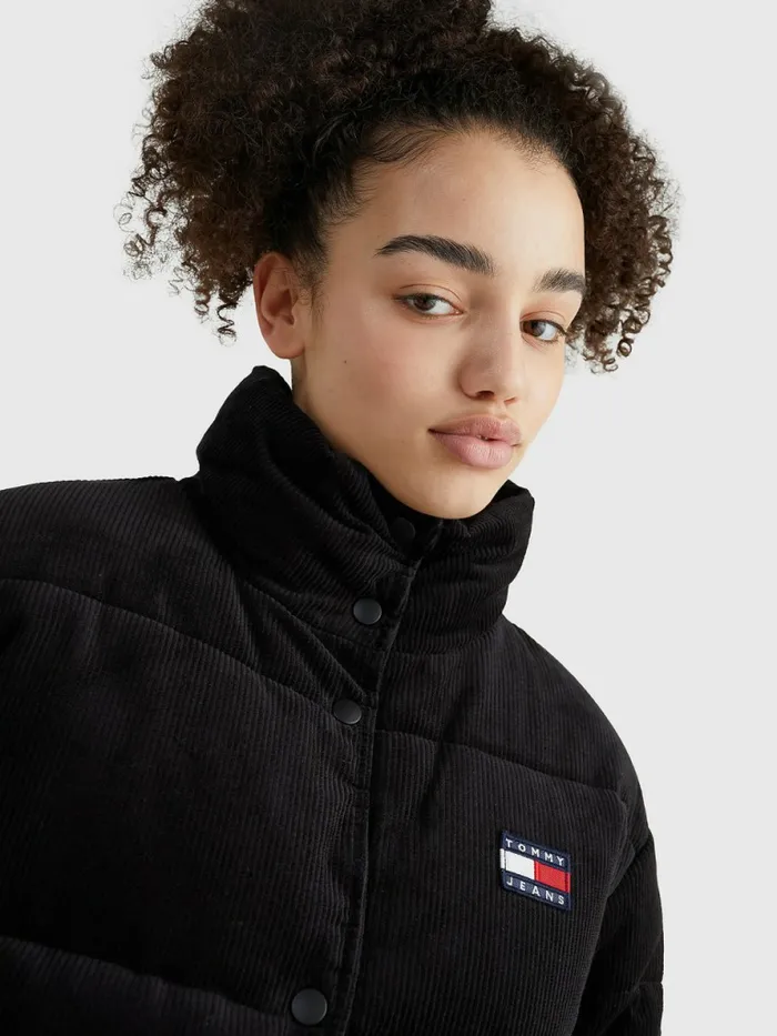 Tommy Hilfiger Corduroy Padded Puffer Jacket Black Womens Coats and Jackets For Sale