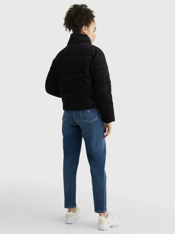 Tommy Hilfiger Corduroy Padded Puffer Jacket Black Womens Coats and Jackets For Sale