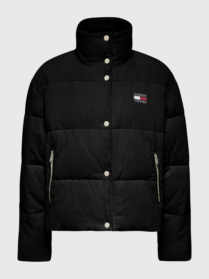 Tommy Hilfiger Corduroy Padded Puffer Jacket Black Womens Coats and Jackets For Sale