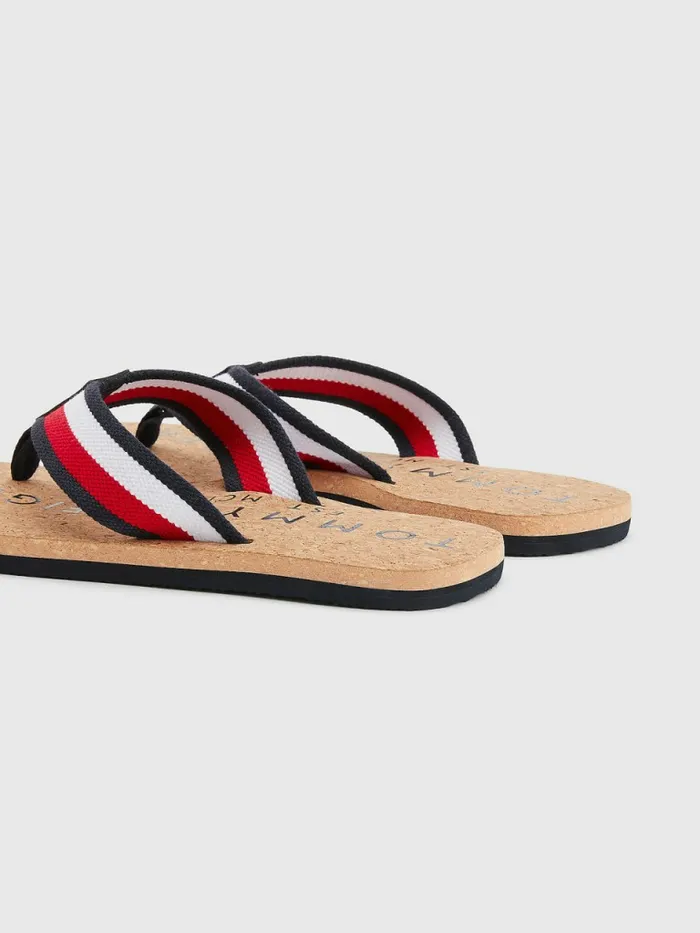 Tommy Hilfiger Cork Signature Strap FlipFlops Rwb Mens Sandals Sliders and Flip Flops Online