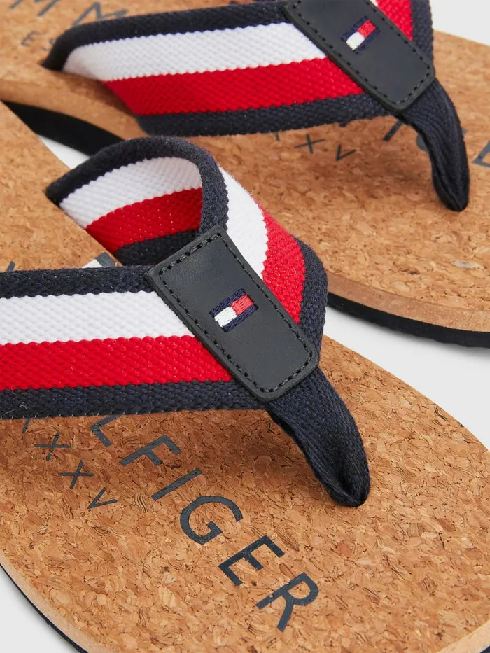 Tommy Hilfiger Cork Signature Strap FlipFlops Rwb Mens Sandals Sliders and Flip Flops Online