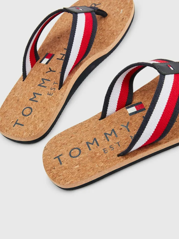 Tommy Hilfiger Cork Signature Strap FlipFlops Rwb Mens Sandals Sliders and Flip Flops Online