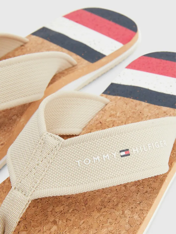 Tommy Hilfiger Cork Webbing Beach Sandals Classic Beige Mens Boots Cheap On Sale