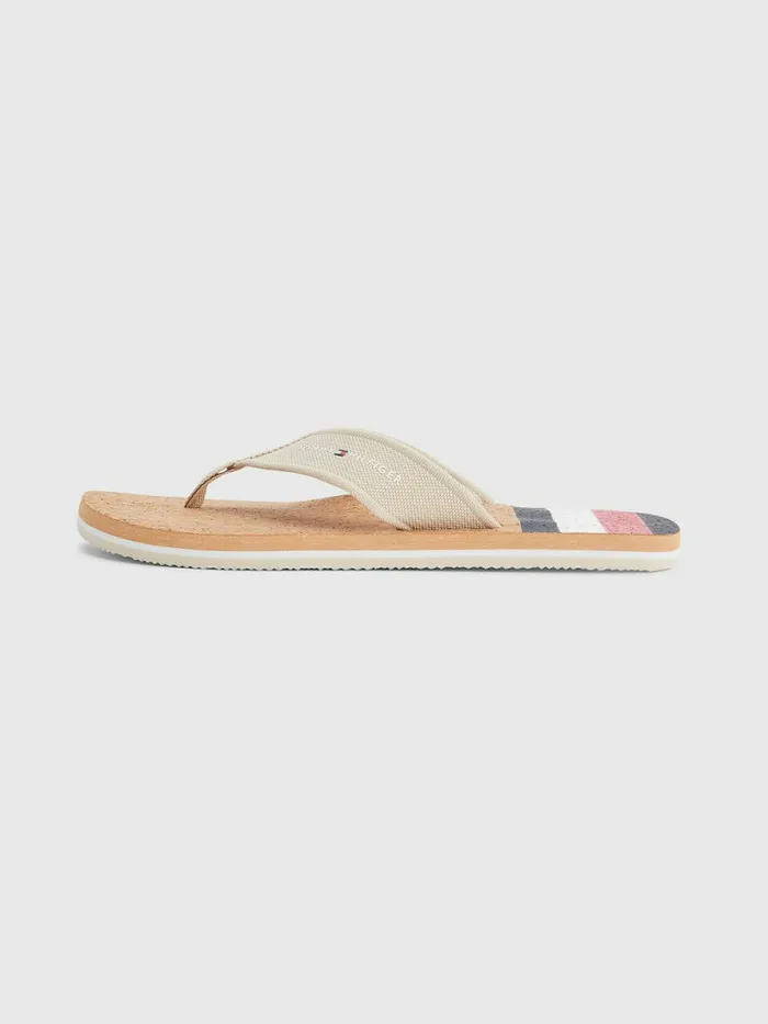 Tommy Hilfiger Cork Webbing Beach Sandals Classic Beige Mens Boots Cheap On Sale