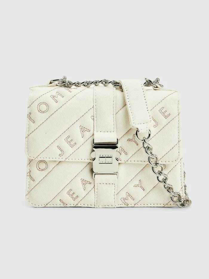 Tommy Hilfiger Cotton Canvas Chain Strap Bag Ecru Womens Bags Popular