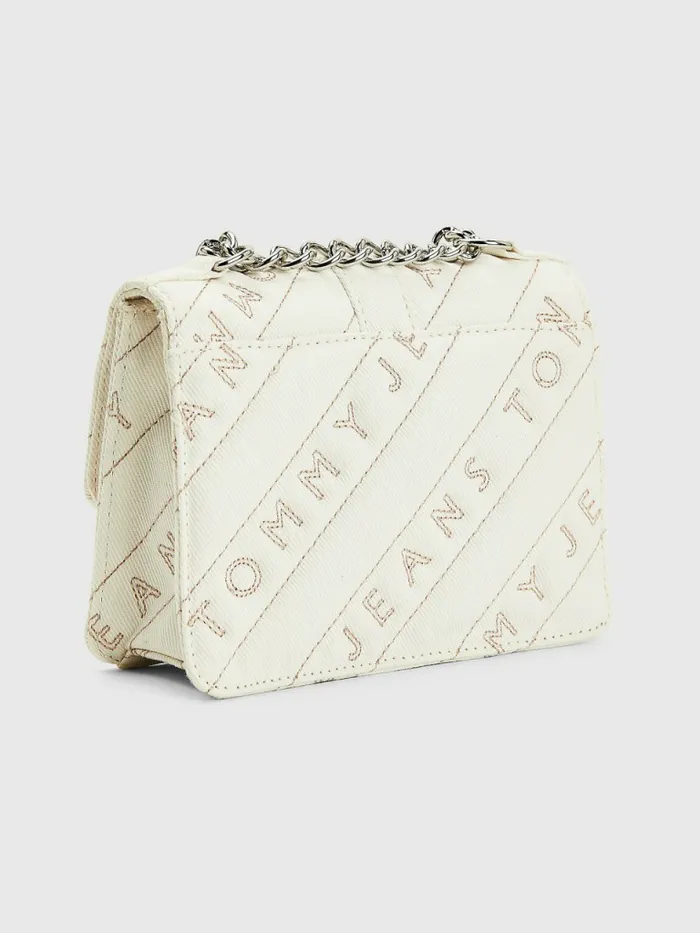 Tommy Hilfiger Cotton Canvas Chain Strap Bag Ecru Womens Bags Popular