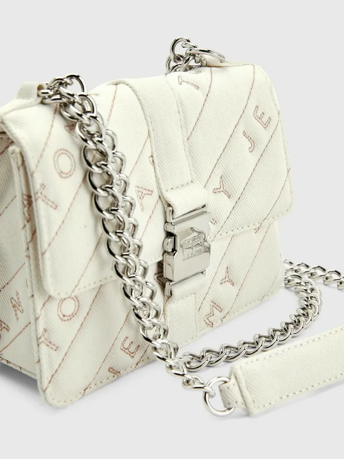 Tommy Hilfiger Cotton Canvas Chain Strap Bag Ecru Womens Bags Popular
