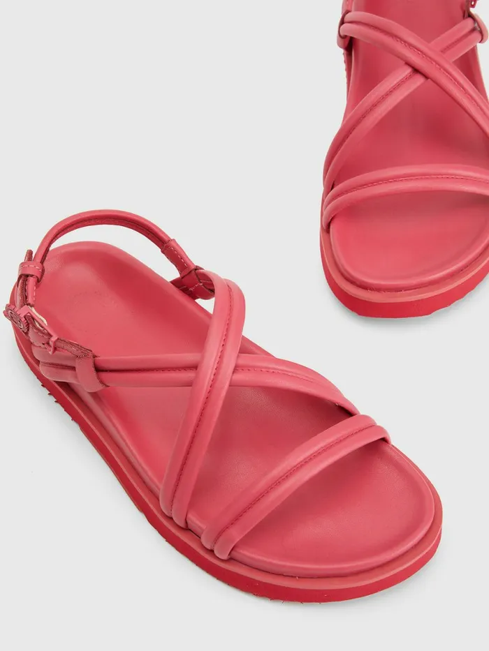 Tommy Hilfiger Crest Buckle Leather Sandals Pink Splendor Womens Sandals Near Me