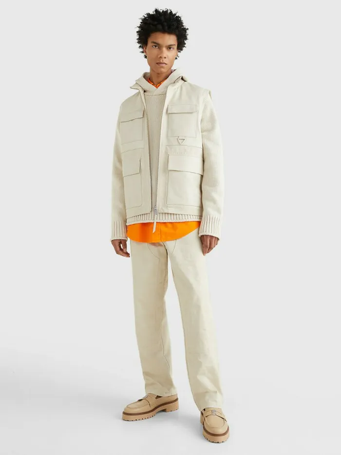 Tommy Hilfiger Crest Camo Jacquard Gilet Classic Beige Mens Coats and Jackets Casaul