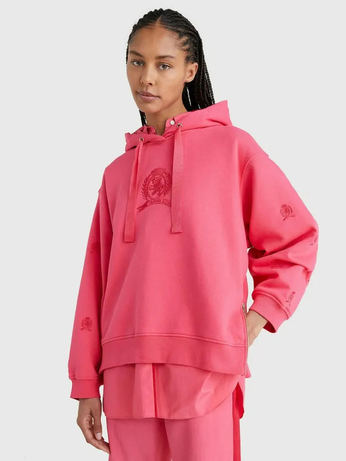 Tommy Hilfiger Crest Embroidery Hoody Pink Splendor Womens Sweatshirts and Hoodies On Sale Tommy Hilfiger Crest Embroidery Hoody Pink Splendor Womens Sweatshirts and Hoodies On Sale