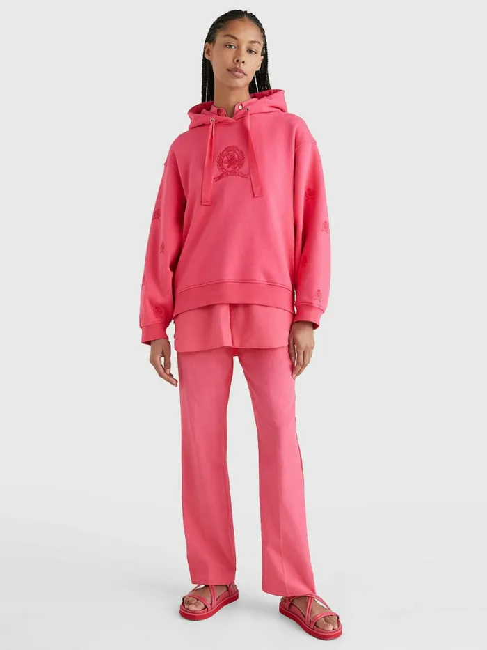 Tommy Hilfiger Crest Embroidery Hoody Pink Splendor Womens Sweatshirts and Hoodies On Sale