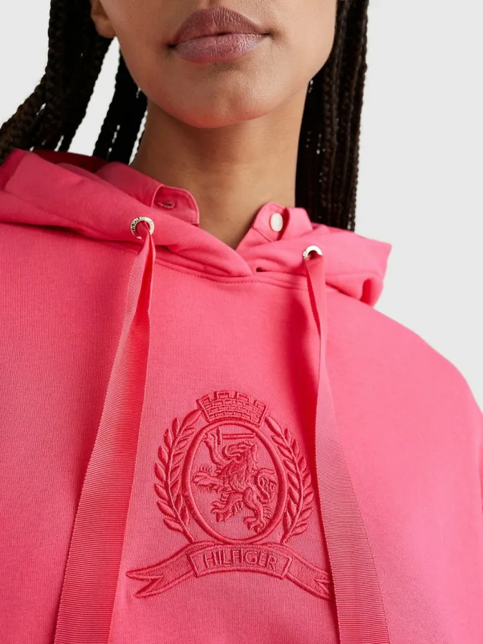 Tommy Hilfiger Crest Embroidery Hoody Pink Splendor Womens Sweatshirts and Hoodies On Sale