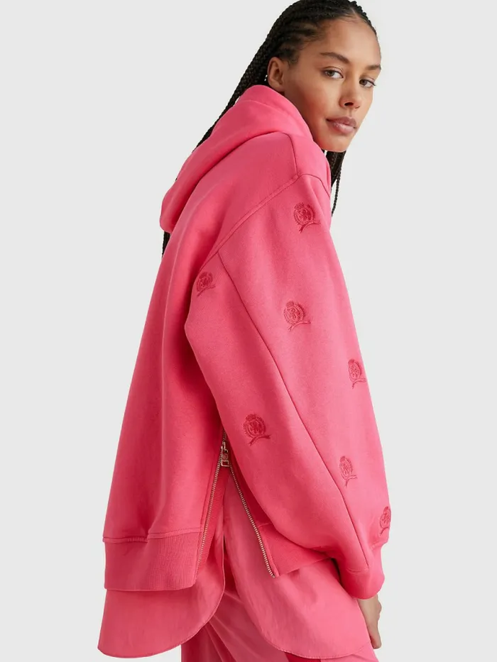 Tommy Hilfiger Crest Embroidery Hoody Pink Splendor Womens Sweatshirts and Hoodies On Sale