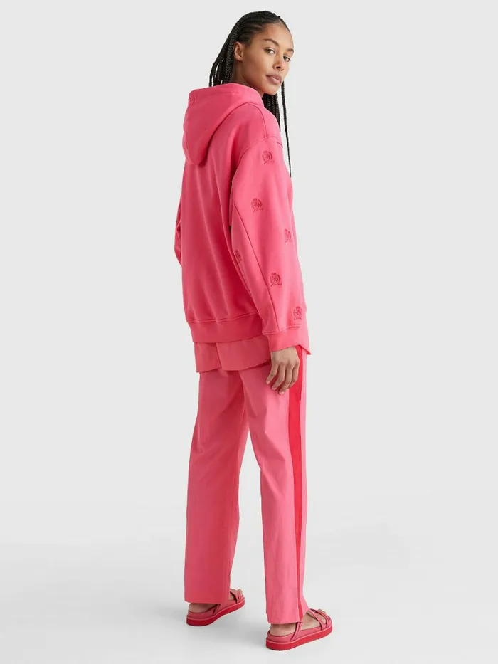 Tommy Hilfiger Crest Embroidery Hoody Pink Splendor Womens Sweatshirts and Hoodies On Sale