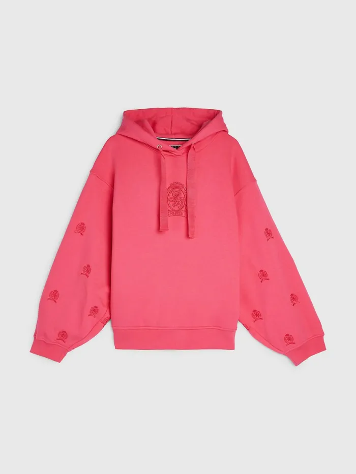 Tommy Hilfiger Crest Embroidery Hoody Pink Splendor Womens Sweatshirts and Hoodies On Sale