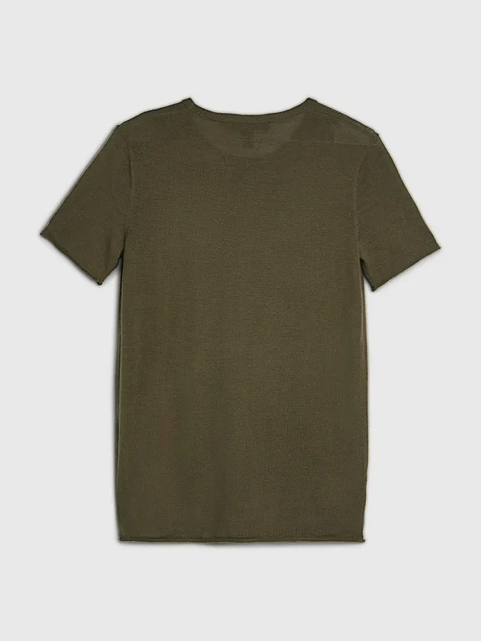 Tommy Hilfiger Crest Embroidery Wool Silk TShirt Army Green Womens TShirts Sale