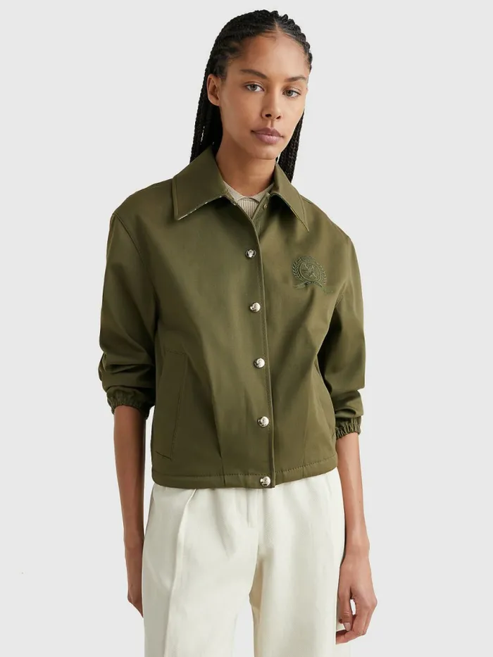 Tommy Hilfiger Crest Floral Camo Lining Coach Jacket Army Green Womens Coats and Jackets Sale Tommy Hilfiger Crest Floral Camo Lining Coach Jacket Army Green Womens Coats and Jackets Sale