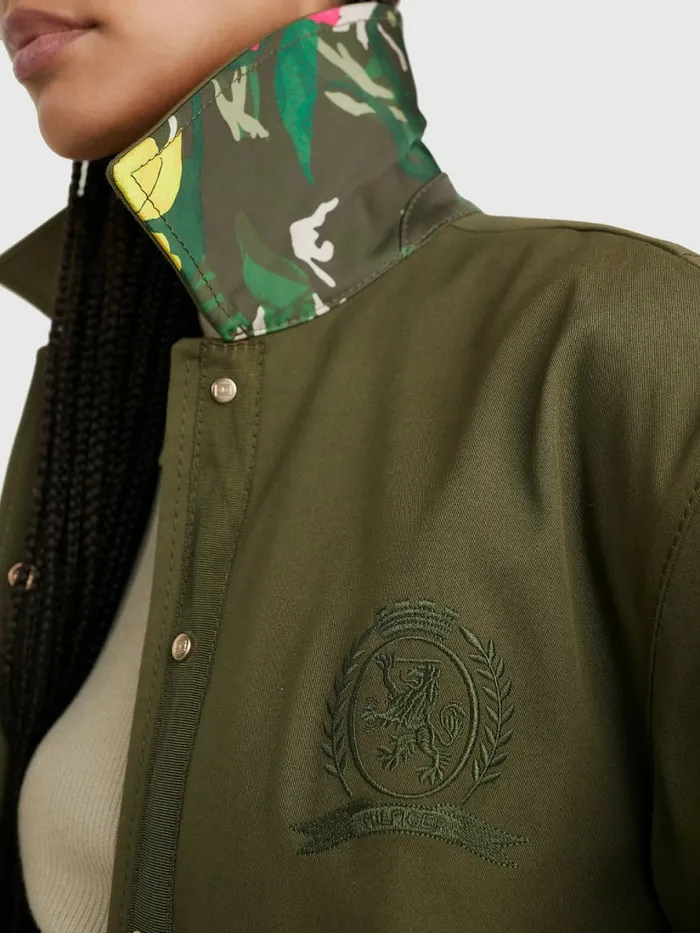 Tommy Hilfiger Crest Floral Camo Lining Coach Jacket Army Green Womens Coats and Jackets Sale