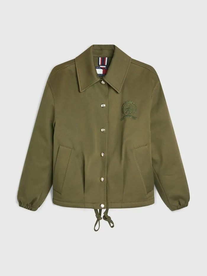 Tommy Hilfiger Crest Floral Camo Lining Coach Jacket Army Green Womens Coats and Jackets Sale