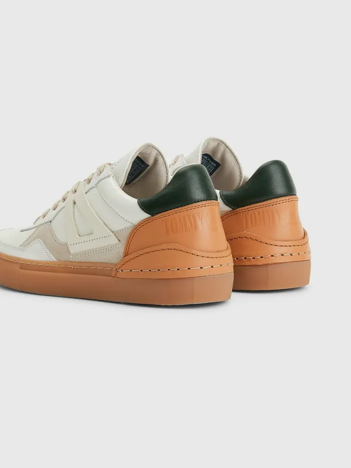 Tommy Hilfiger Crest Mixed Texture Trainers Camo GreenNatural VacchettaEcru Womens Trainers Near Me
