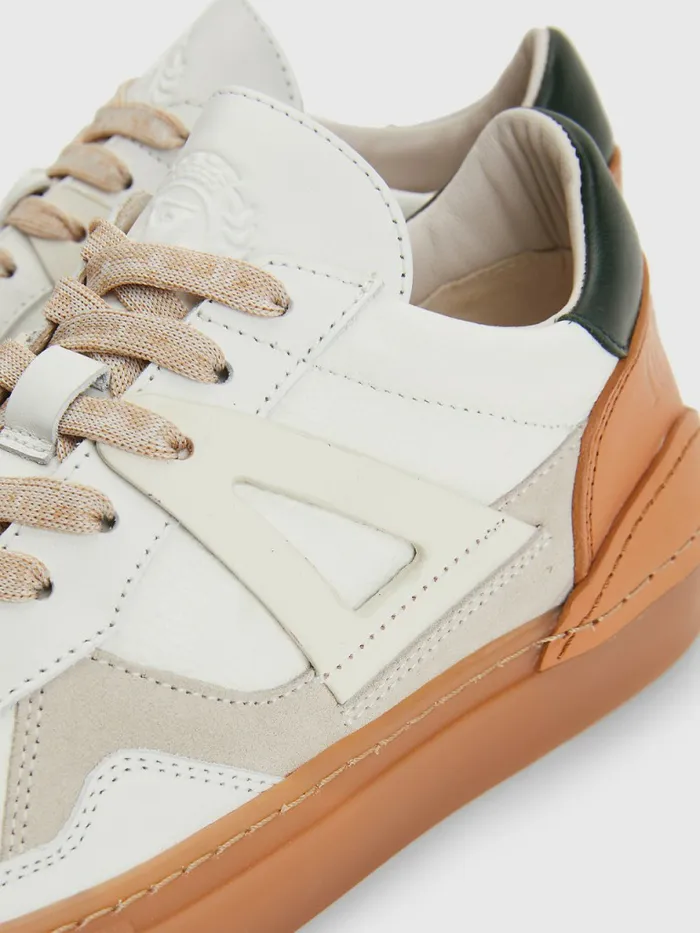 Tommy Hilfiger Crest Mixed Texture Trainers Camo GreenNatural VacchettaEcru Womens Trainers Near Me