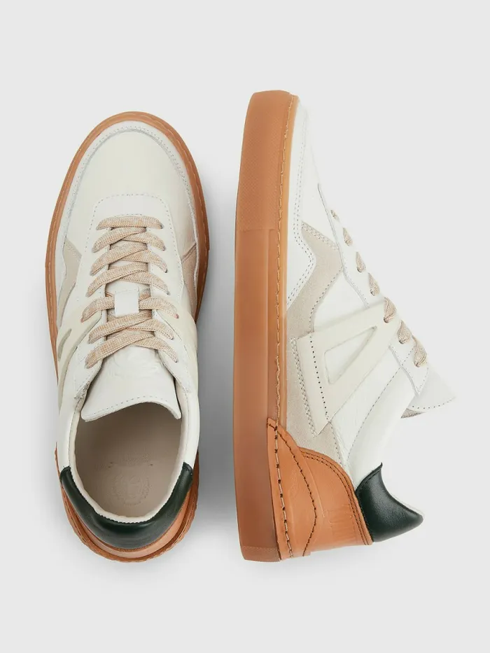 Tommy Hilfiger Crest Mixed Texture Trainers Camo GreenNatural VacchettaEcru Womens Trainers Near Me