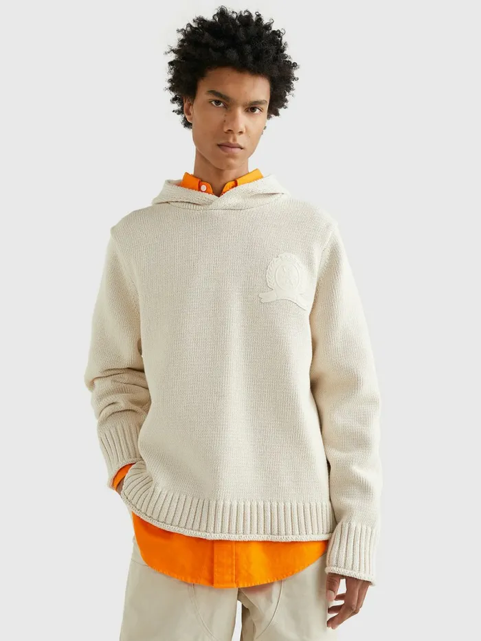 Tommy Hilfiger Crest Organic Cotton Knitted Hoody Desert Sand Dune Mens Knitwear Cheap On Sale Tommy Hilfiger Crest Organic Cotton Knitted Hoody Desert Sand Dune Mens Knitwear Cheap On Sale