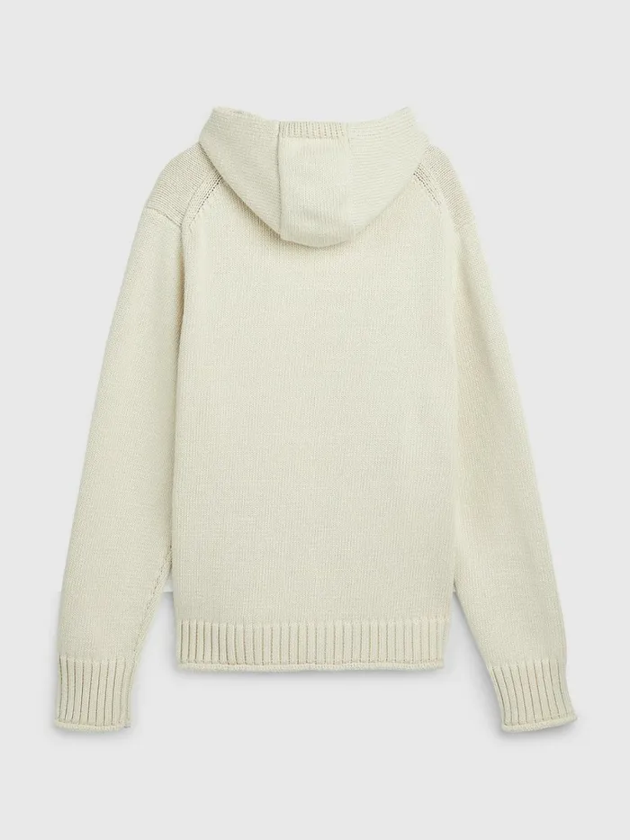 Tommy Hilfiger Crest Organic Cotton Knitted Hoody Desert Sand Dune Mens Knitwear Cheap On Sale