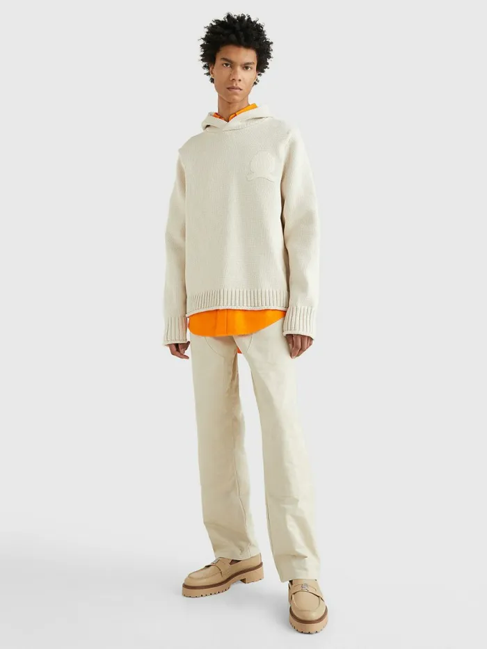 Tommy Hilfiger Crest Organic Cotton Knitted Hoody Desert Sand Dune Mens Knitwear Cheap On Sale