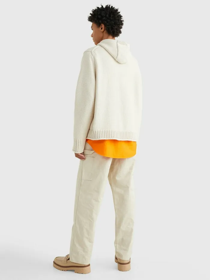 Tommy Hilfiger Crest Organic Cotton Knitted Hoody Desert Sand Dune Mens Knitwear Cheap On Sale