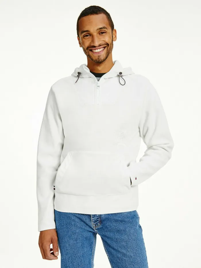Tommy Hilfiger Crest Polar Fleece Relaxed Fit Hoody Ecru Mens Sweatshirts and Hoodies Fashion Tommy Hilfiger Crest Polar Fleece Relaxed Fit Hoody Ecru Mens Sweatshirts and Hoodies Fashion