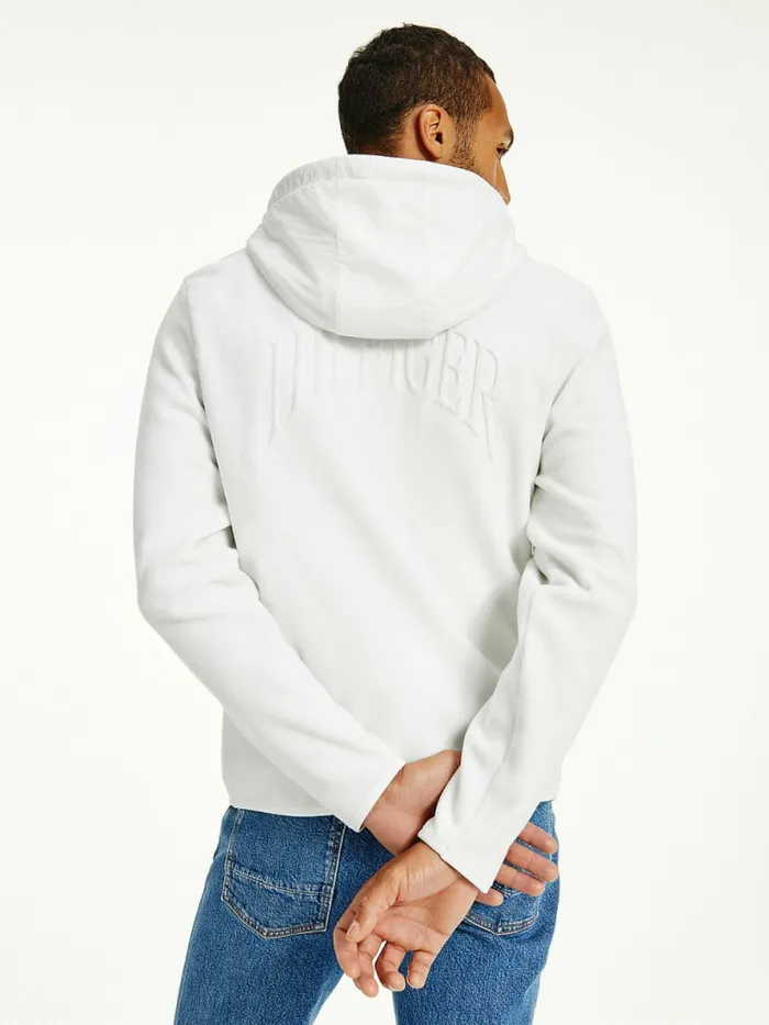 Tommy Hilfiger Crest Polar Fleece Relaxed Fit Hoody Ecru Mens Sweatshirts and Hoodies Fashion