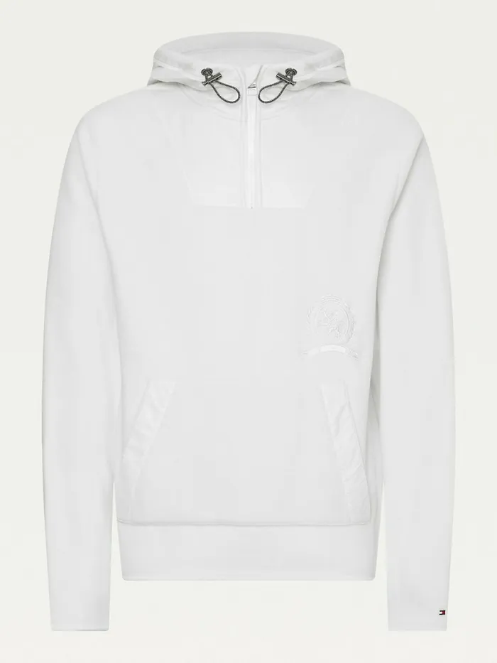 Tommy Hilfiger Crest Polar Fleece Relaxed Fit Hoody Ecru Mens Sweatshirts and Hoodies Fashion