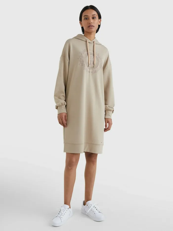 Tommy Hilfiger Crest Relaxed Hoody Dress Beige Womens Dresses and Jumpsuits Online