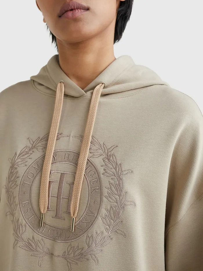 Tommy Hilfiger Crest Relaxed Hoody Dress Beige Womens Dresses and Jumpsuits Online