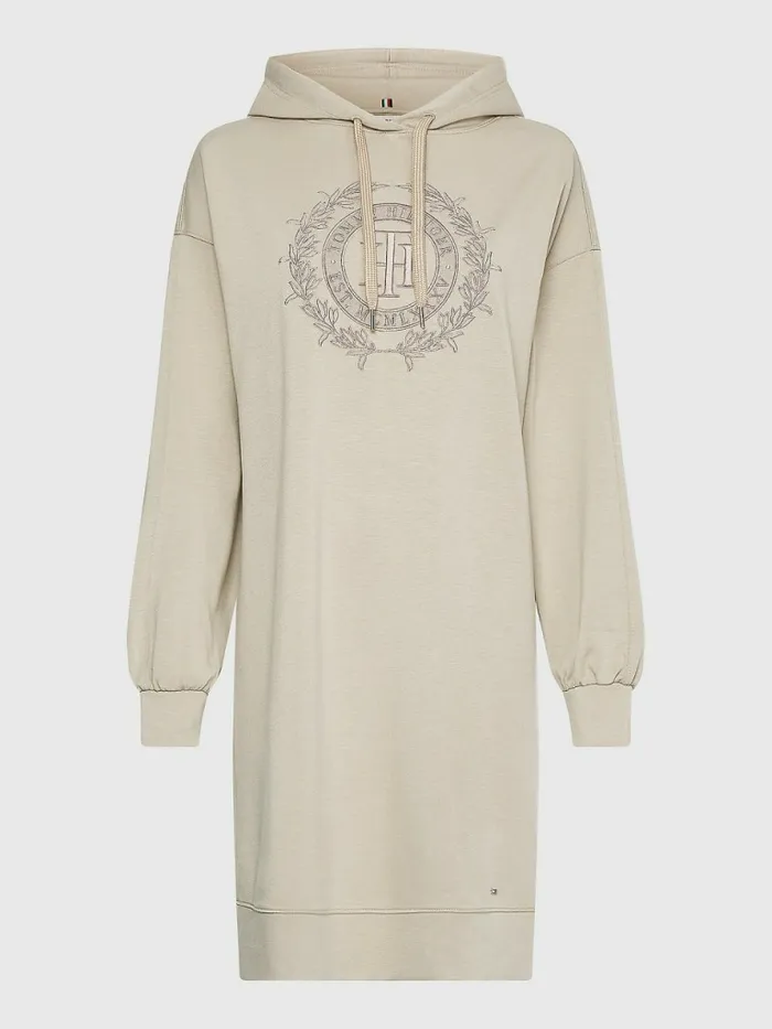 Tommy Hilfiger Crest Relaxed Hoody Dress Beige Womens Dresses and Jumpsuits Online