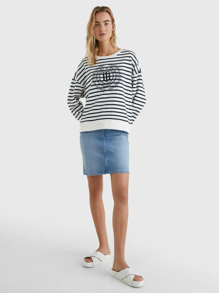 Tommy Hilfiger Crest Stripe Relaxed Sweatshirt Breton StpEcru Desert Sky Womens Sweatshirts and Hoodies Gift 4 You