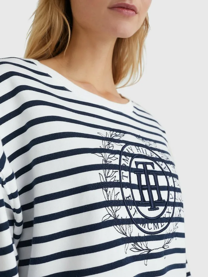 Tommy Hilfiger Crest Stripe Relaxed Sweatshirt Breton StpEcru Desert Sky Womens Sweatshirts and Hoodies Gift 4 You