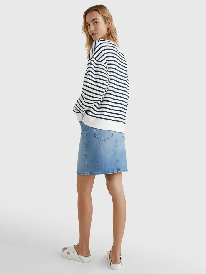 Tommy Hilfiger Crest Stripe Relaxed Sweatshirt Breton StpEcru Desert Sky Womens Sweatshirts and Hoodies Gift 4 You